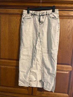 Wash Lab Powder Grey Midi Denim Skirt with Front Panel Detail